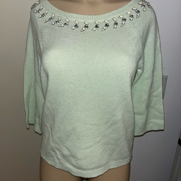 Ann Taylor Green Crew Neck Sweater with Embellished Neckline - Picture 1 of 4